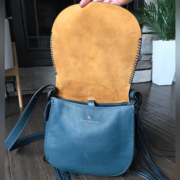 Coach 1941 Whiplash Stitch Studded Fringe Leather Saddle Crossbody Bag, Teal - Picture 9 of 16